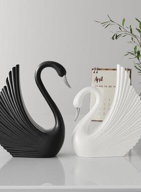高端小众艺术天鹅摆件酒柜展示架高级感客厅电视柜家居装饰工艺礼