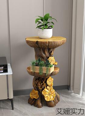 客厅大型落地木栽摆件头视柜旁家居装饰盆收纳树桩艾姗实力根电雕
