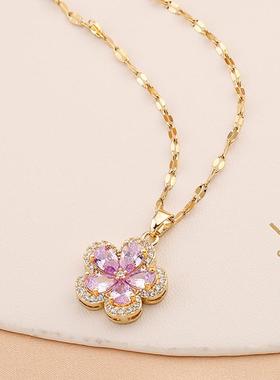 儿童水晶项链女公主不褪色小孩饰品女孩女童生日礼物紫钻花朵吊坠