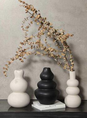 干花现代花瓶简约黑白批发陶瓷灰色装饰插花客厅餐桌家居摆件创意