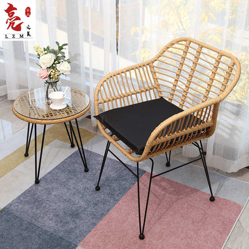 户外藤椅阳台三件套庭院室内外样板房藤编创意休闲手工桌椅组合,淘宝优惠券,粉丝福利购,淘宝优惠卷