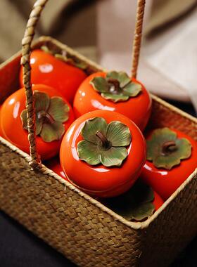 天猫正品柿柿如意陶瓷罐手工陶瓷柿子茶叶罐茶宠工艺事事如意家居