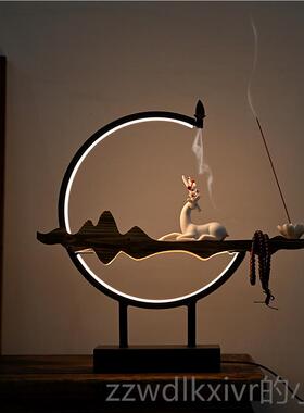 新款新意中式led圈小鹿创意禅家居流香摆件灯倒客厅玄关装饰开业