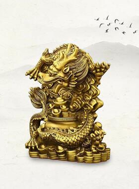 厂家纯黄铜祥龙聚宝摆件客厅摆件办公室工艺品摆件客厅家居