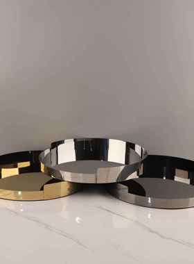 现0057代简约金属厅圆金色错位托盘摆件客电视柜桌收纳果茶盘装椭