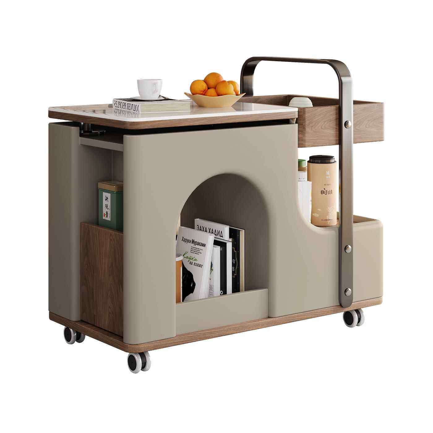 奶油风可升降旋转小户型家用现代简约高级感多功能储物移动小推车,淘宝优惠券,粉丝福利购,淘宝优惠卷