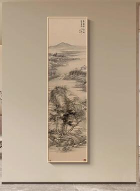 宋代美学山水画入户门玄关装饰画高档客厅走廊楼梯间挂画竖版长条