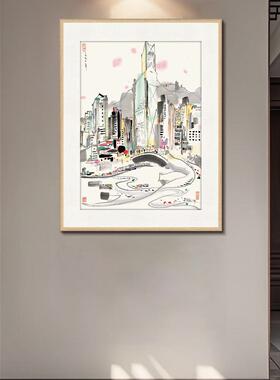 吴冠中国画财富中心玄关装饰画餐厅字画走廊尽头挂画客厅装饰画