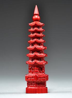 红色桃木质雕刻7层文昌塔摆件9层13层文昌塔客厅玄关装饰工艺礼品