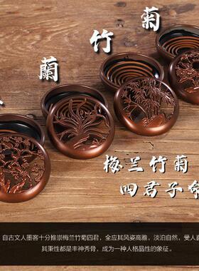 四君子香炉家用沉香熏香室内焚香盒檀香蚊香供奉香薰盘纯铜香插炉