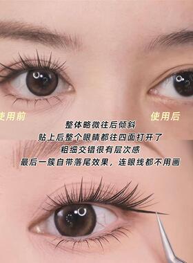 小薄片免胶假睫毛轻泰式狐系自带眼线嫁接自然彷真卷翘斜飞大容量
