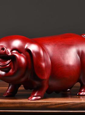 红木实木雕刻对猪饰品十二生肖动物猪客厅家居红木装饰工艺品