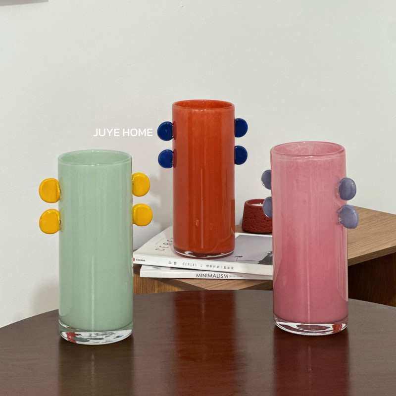 高颜值中古多巴胺玻璃花瓶 双耳彩色花器 水培高品质装饰摆件批发,淘宝优惠券,粉丝福利购,淘宝优惠卷