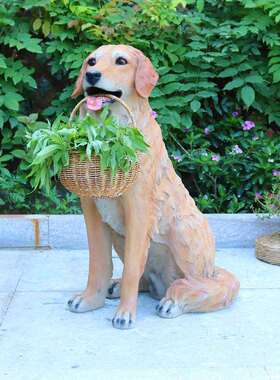创意仿真金毛犬花篮种花仿真动物玻璃钢雕塑置物家居收纳摆件装饰