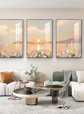 北欧客厅装饰画简约现代沙发背景墙海景小清新墙面三联壁画风景画