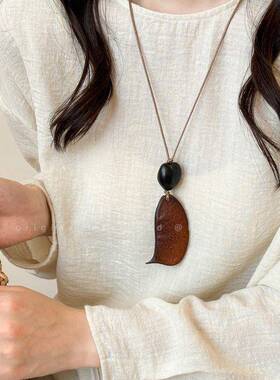 棕色然果实吊长女款复项链1119古项链小坠众独特设计天抽拉挂脖毛