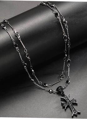 Cross necklace for men women十字架双层项炼时尚嘻哈男女饰品