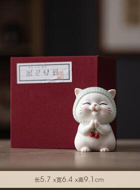 正品可爱卡陶瓷招财许 猫咪小摆件客厅饰办公室桌面愿装汽车载工