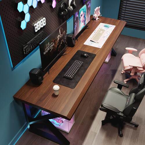 实木双人电脑桌台式工作台两人长桌子家用电竞桌简约卧室大板书桌 - 图2