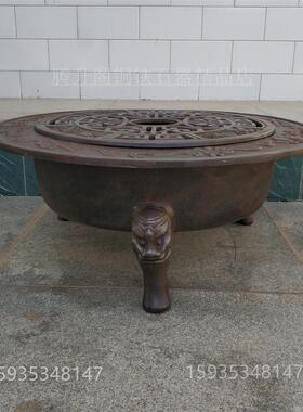 铁火盆老式炭炉加热热水暗八仙图案饰品家居装饰实用收藏覆古怀旧