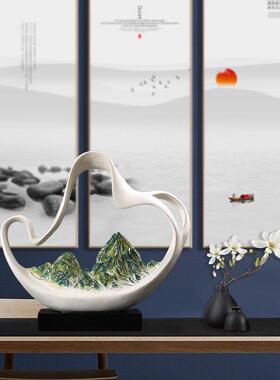 新型中国风样板房，高端家庭办公书房装修，创意禅意假山入口装修