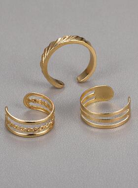 3-piece foot ring set跨境流行沙滩度假休闲风金色三层脚戒3件套