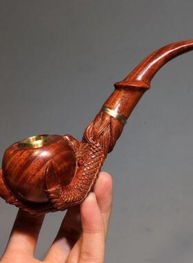 【普陀山】小叶紫檀香太行崖柏水烟斗两用过滤弯式金丝楠木雕刻龙