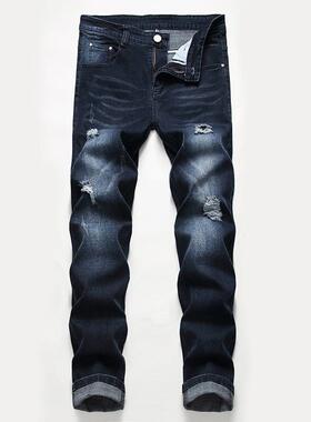 Men's jeans, men's wear, ripped black elastic pants, large
