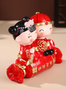 国潮结婚新人摆件创意中式国风树脂工艺品婚宴装饰百年好合小摆件