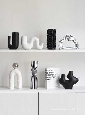 现代抽象条纹艺术个性小众样板间家居装饰品酒柜摆设客厅摆件