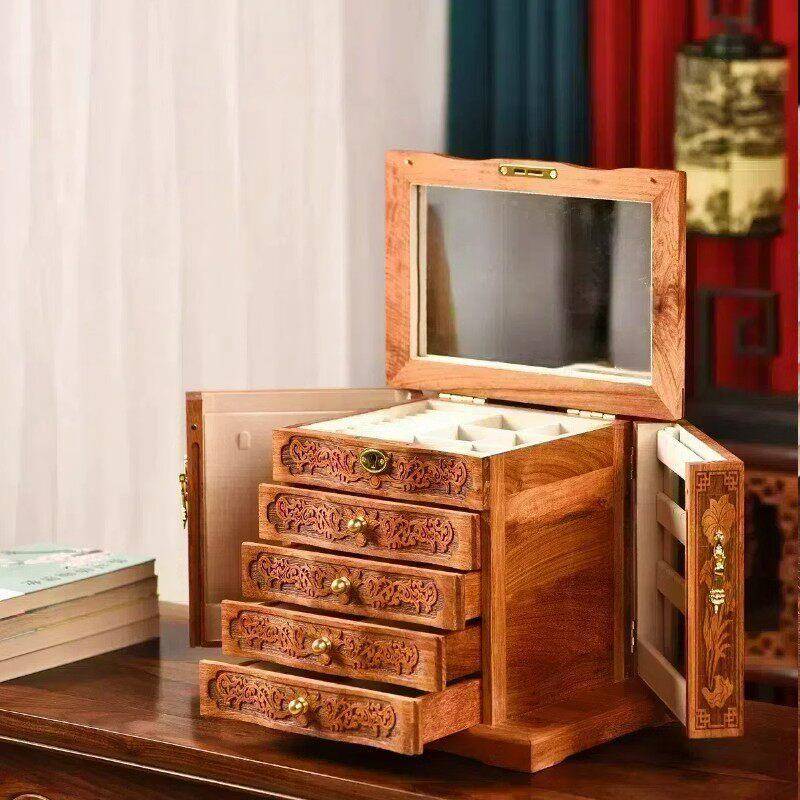 German combination lock jewelry storage box solid wood ring necklace box European style multi-layer hand jewelry storage box