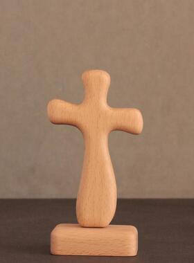 赞美系列榉木摆件/手持手握十字架 实木十字架摆件工艺品