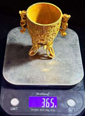 工艺品仿古做旧象足鎏金酒尊工艺品摆件酒杯桌面装饰品