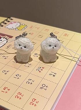 Cute white puppy charm, unique pet keychain, popular bag acc