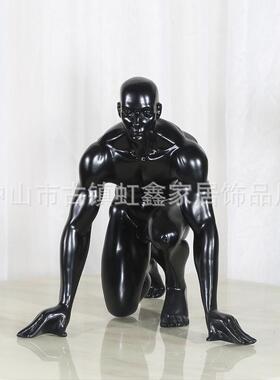 现代简直样板房软装饰品黑色人物摆件运动雕塑软装摆设起跑运动