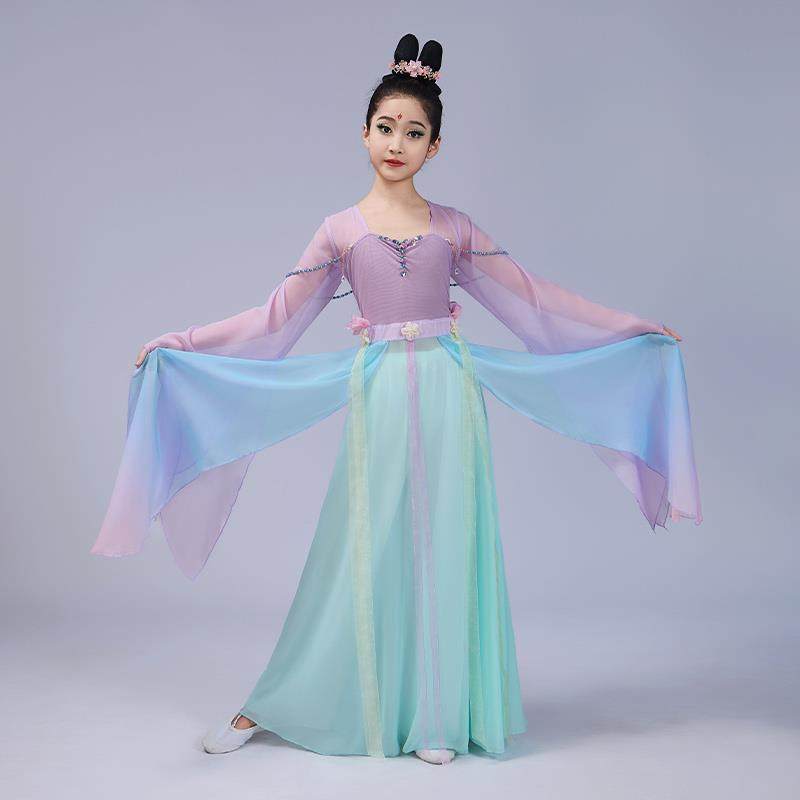 高档儿童古舞演服女童典中国风汉唐舞蹈服仙气出演飘逸纱衣喇叭袖,淘宝优惠券,粉丝福利购,淘宝优惠卷
