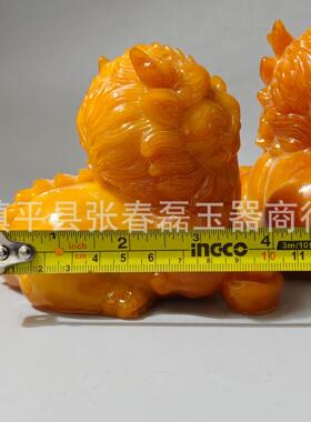 仿寿山石狮子一对家居摆件树脂瑞兽狮子一对摆设工艺品