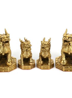 黄铜八卦麒麟财富麒麟摆件铜麒麟一对书卷麒麟