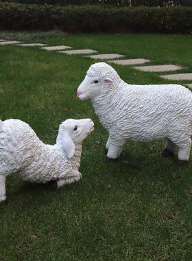 模拟坪白羊花示园庭院布局院草装饰玻璃BAW纤维工艺品景观庭动物