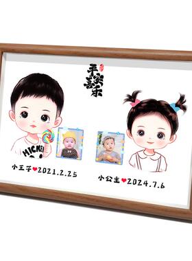 照片胎发纪念品制作婴儿宝宝胎毛自制收藏保存双胞胎胎毛画 画相