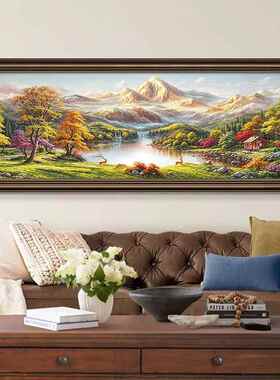 山水画靠山图手绘油画美式客厅装饰画沙发背景墙挂画欧式风景壁画