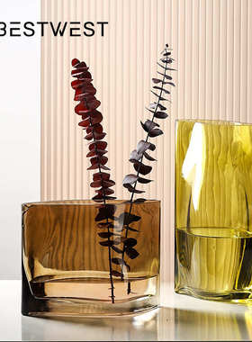 客厅桌面样板间透明简约西玻璃花瓶家居不规则摆件现代装饰品博
