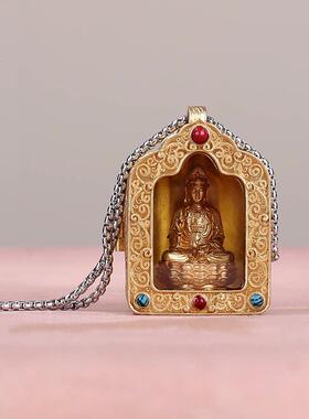 佛香天逸迷你随身佛像婆娑三圣释迦地藏观音菩萨铜摆件佛龛嘎乌盒