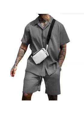 Men's casual button up polo shirt short sleeved shorts s