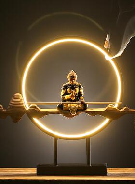 正品新中式led灯圈意摆客玄关创意禅厅倒流香炉孙悟件空齐天大圣
