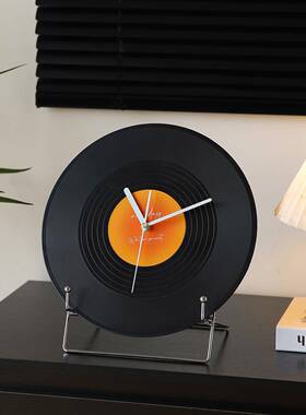 覆古黑胶唱片桌面时钟摆件客厅家居办公室书桌酒柜餐边电视柜装饰