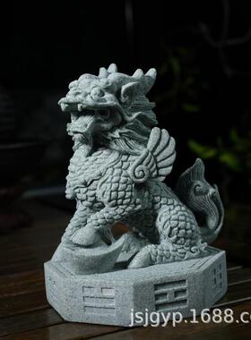 创意麒麟瑞兽青砂石茶宠茶玩摆件鱼缸造景中式客厅酒柜电视柜装饰