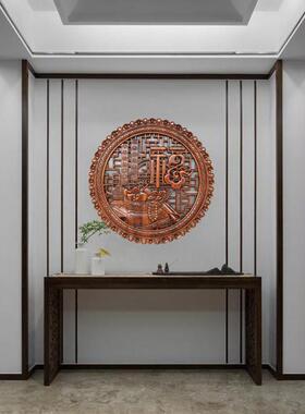 东阳木雕壁挂隔断镂空雕花中式福字挂件木制室内圆形壁饰实木刻字