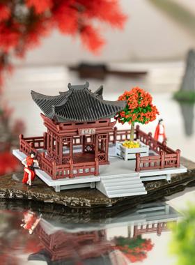 微景观中式古建筑摆件盆景假山楼阁假山水陆鱼缸室内造景模型