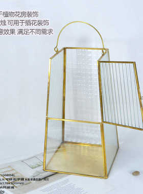 批发梯形手提水晶玻璃风灯欧式创意风灯烛台摆件蜡烛玻璃金属风灯